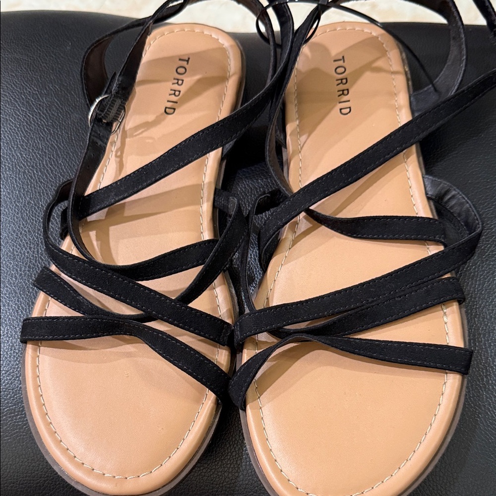 Torrid Black and Tan Strappy Sandals Size 11W EUC